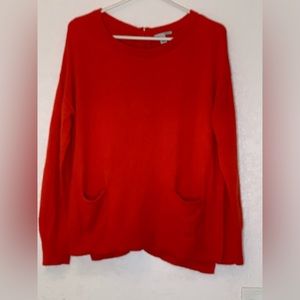 Halogen Womens S Red Tunic Sweater Back Zip Long Sleeve Pockets Hi Low R…